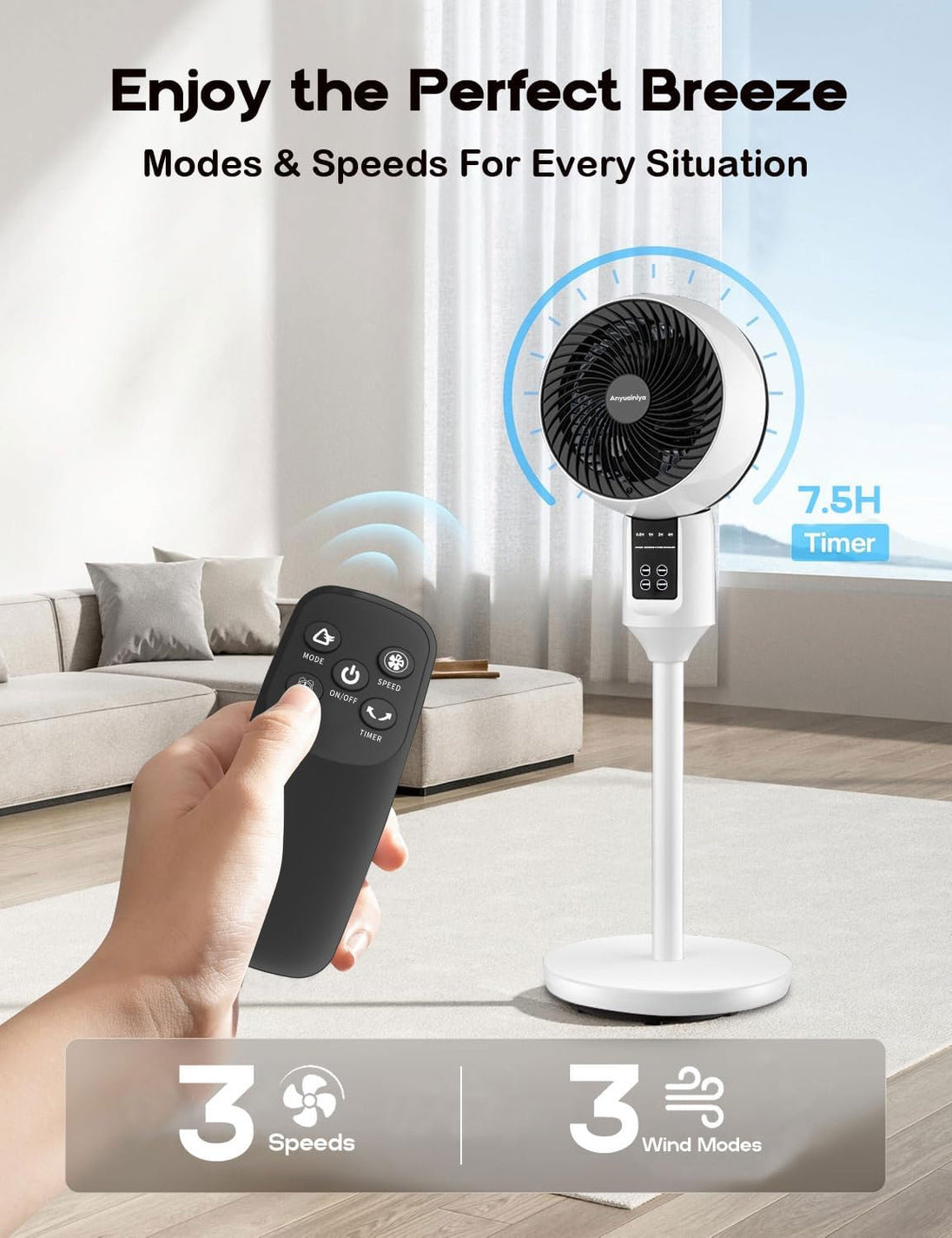 Quiet Pedestal Fan with 3D Oscillation and Remote