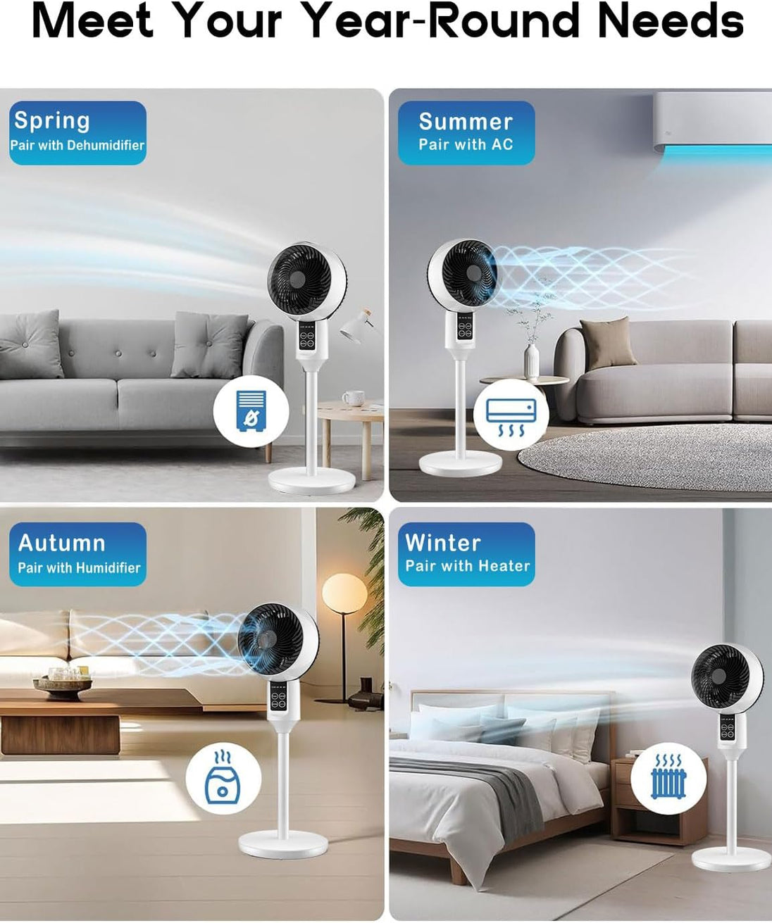 Quiet Pedestal Fan with 3D Oscillation and Remote