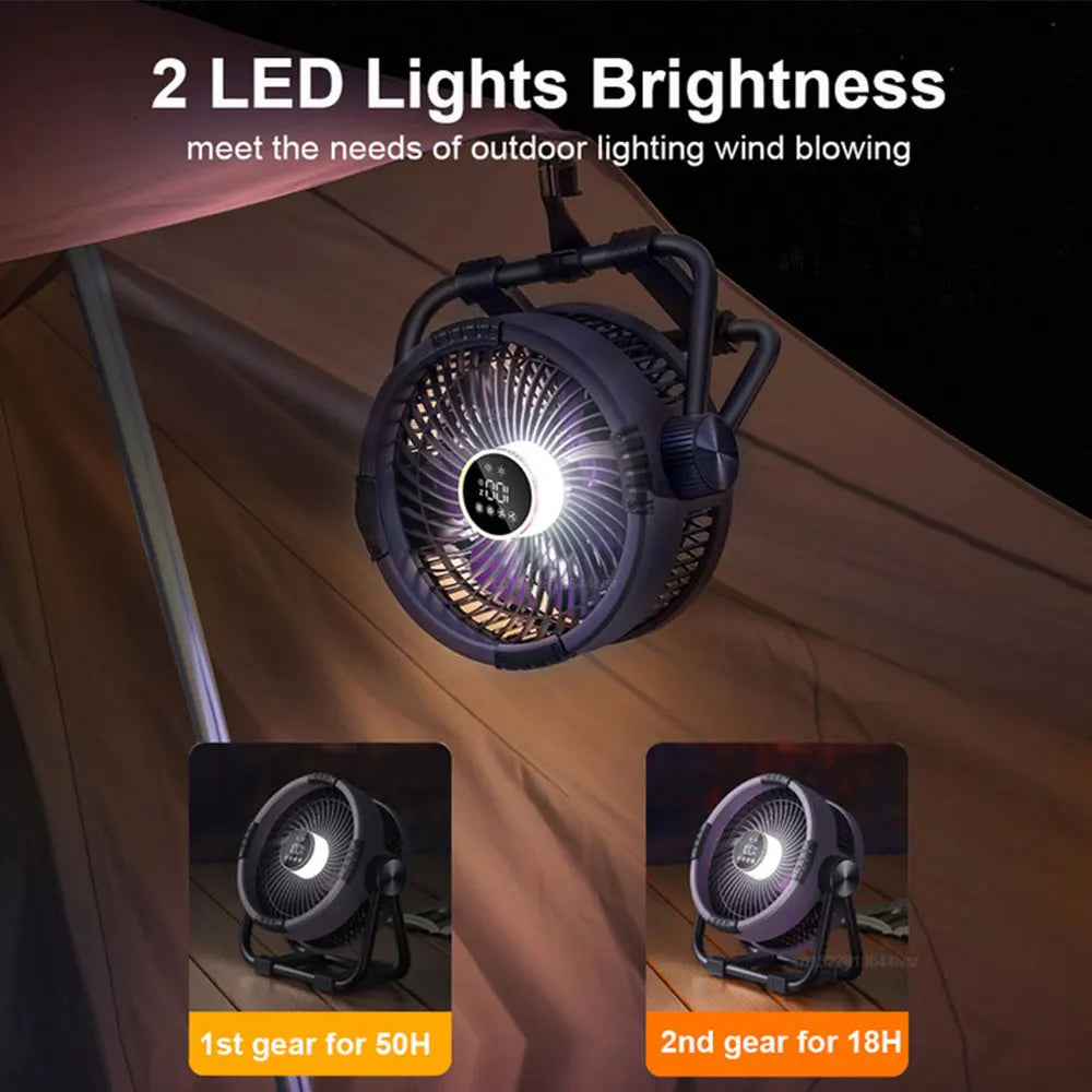 Rechargeable Camping Fan with LED Light and Remote