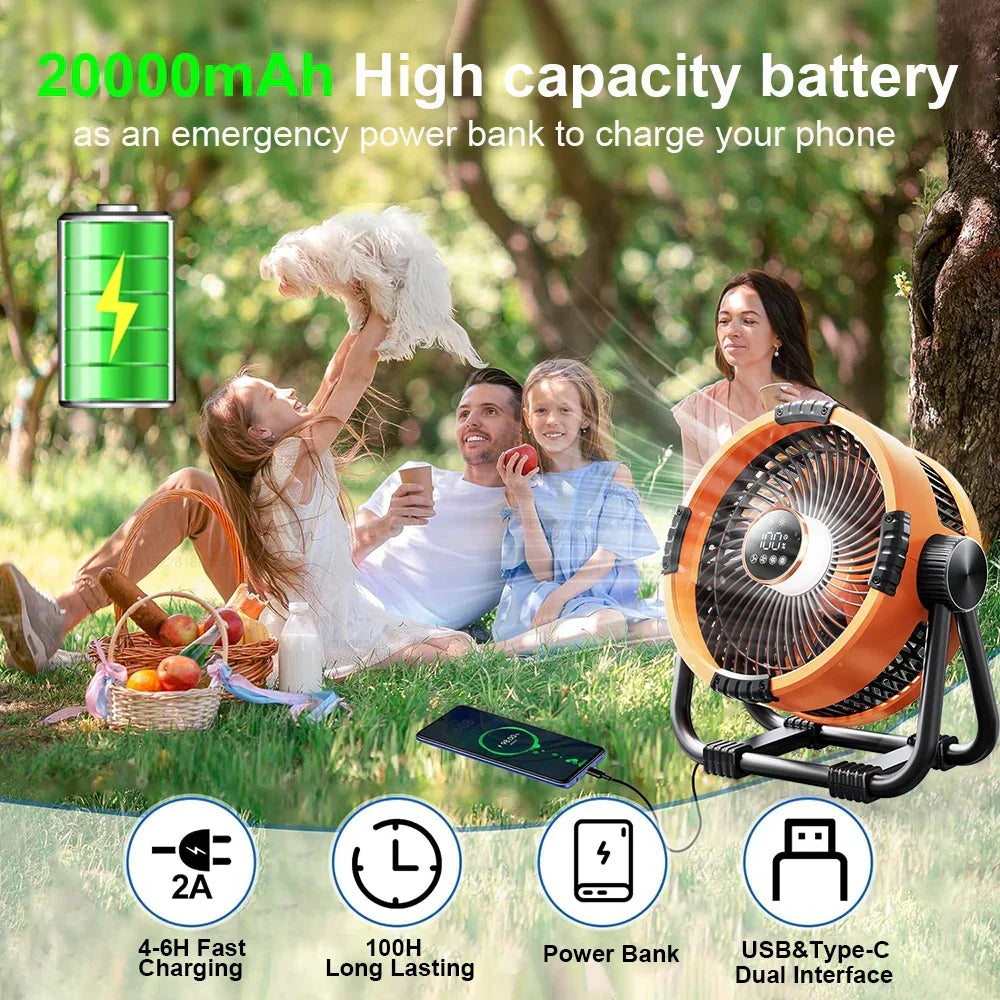 Rechargeable Camping Fan with LED Light and Remote
