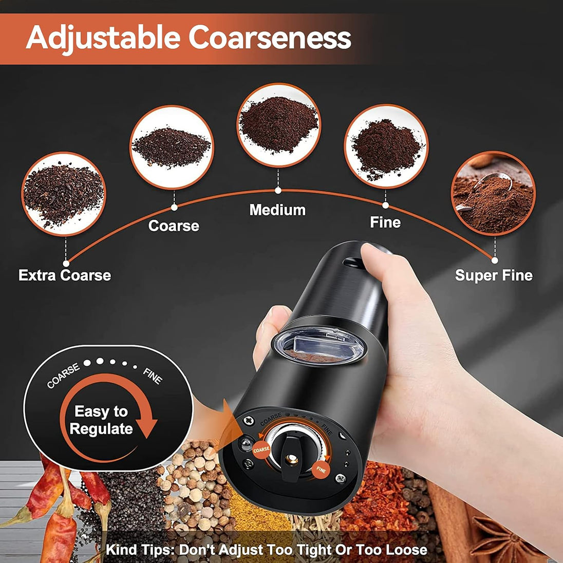 Rechargeable Electric Salt and Pepper Mill Set in black