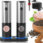 Rechargeable Electric Salt and Pepper Mill Set in silver