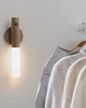 Rechargeable wooden LED wall sconce with motion sensor