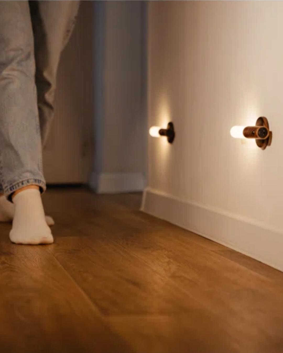 Rechargeable wooden LED wall sconce with motion sensor