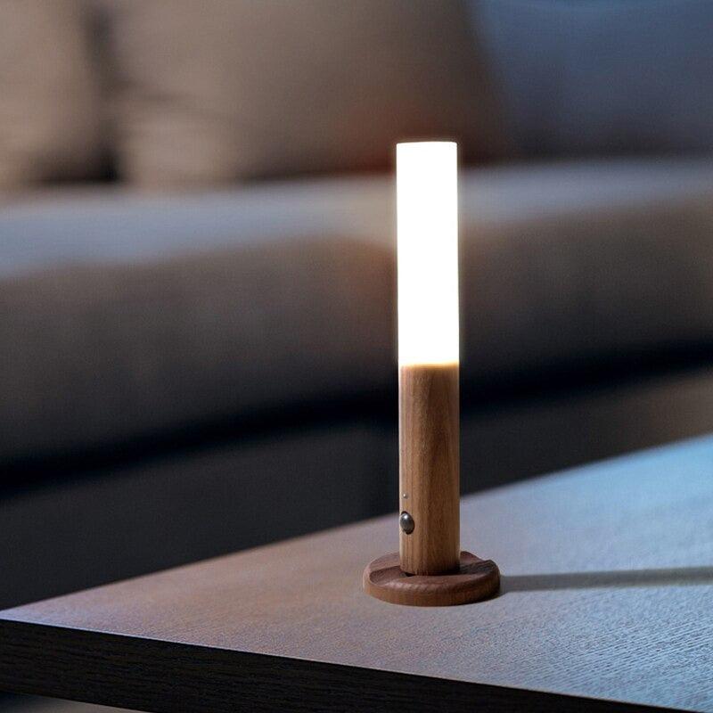 Rechargeable wooden LED wall sconce with motion sensor