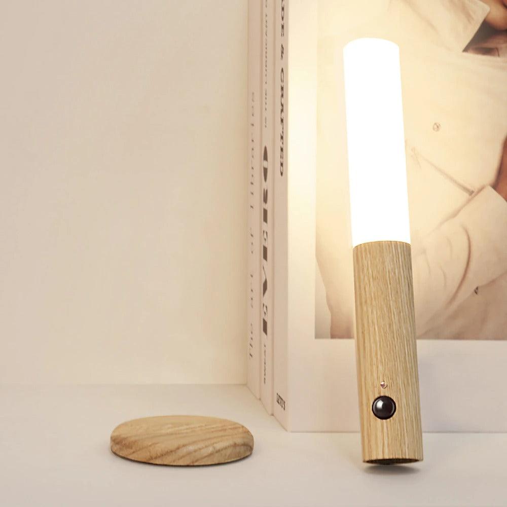 Rechargeable wooden LED wall sconce with motion sensor