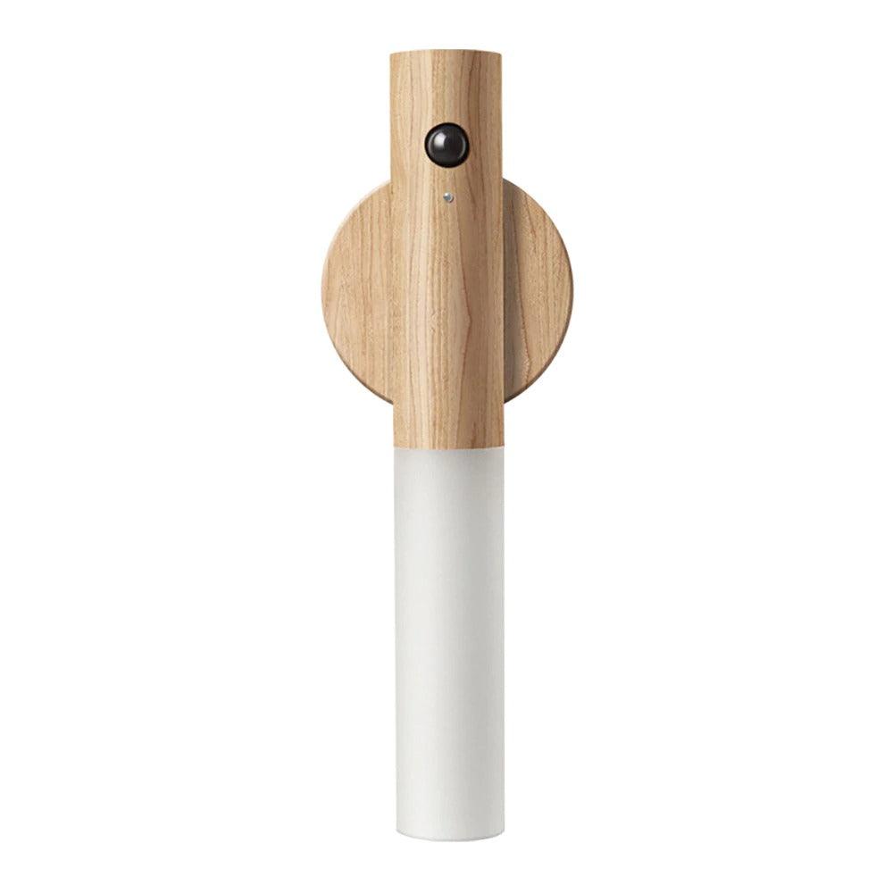 Rechargeable wooden LED wall sconce with motion sensor
