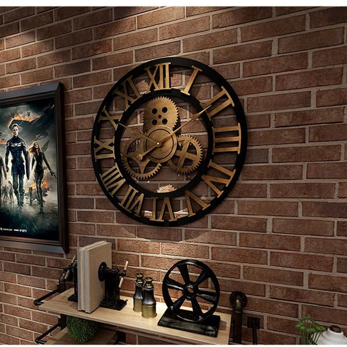 Retro Industrial Wooden Wall Clock