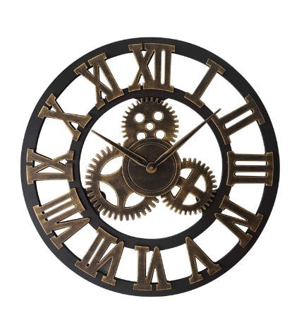 Retro Industrial Wooden Wall Clock in Brown / Black