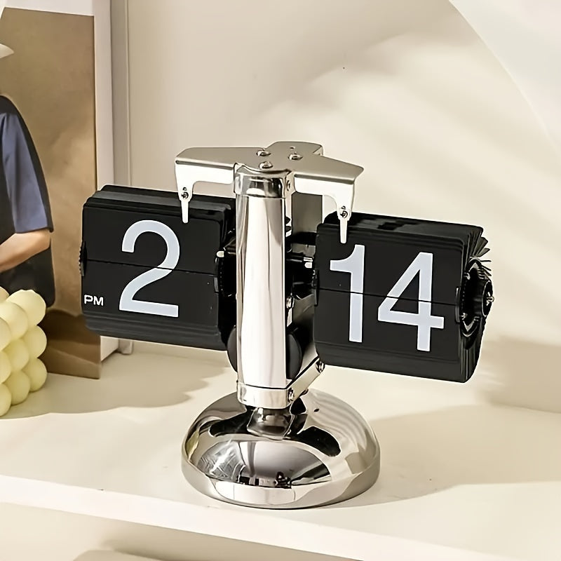 Retro Stainless Steel Flip Clock in Black