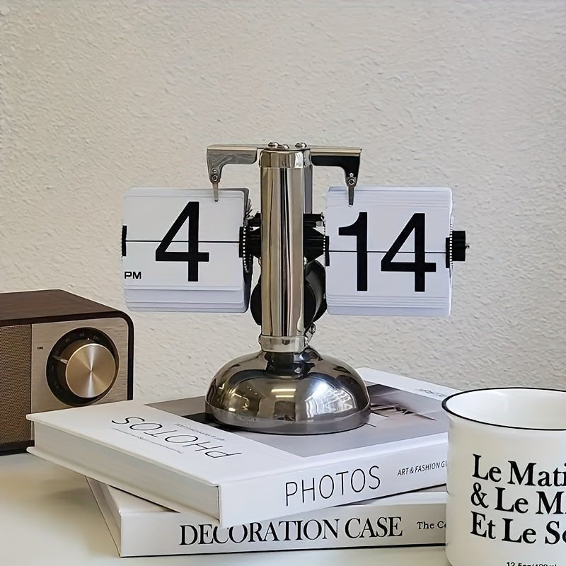 Retro Stainless Steel Flip Clock in White