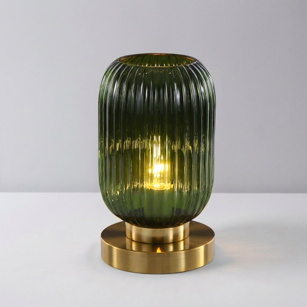 Ribbed Coloured Glass Table Lamp in Green