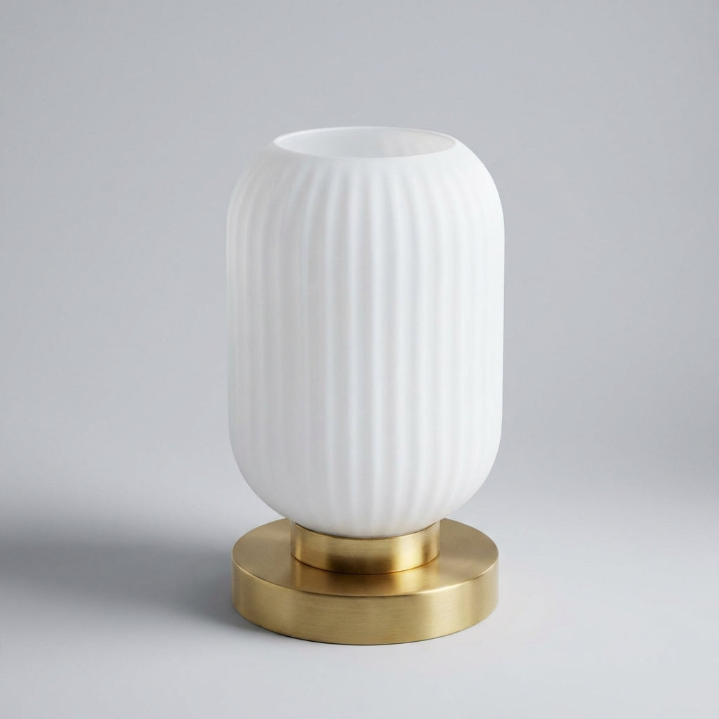 Ribbed Coloured Glass Table Lamp in White