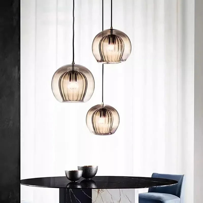 Ribbed Glass Globe Pendant Light