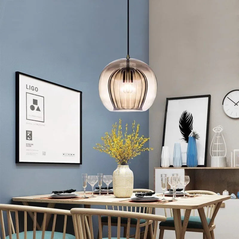 Ribbed Glass Globe Pendant Light – product photo