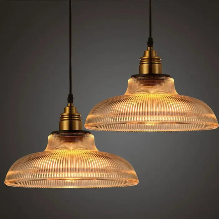 Ribbed Glass Pendant Light in Amber