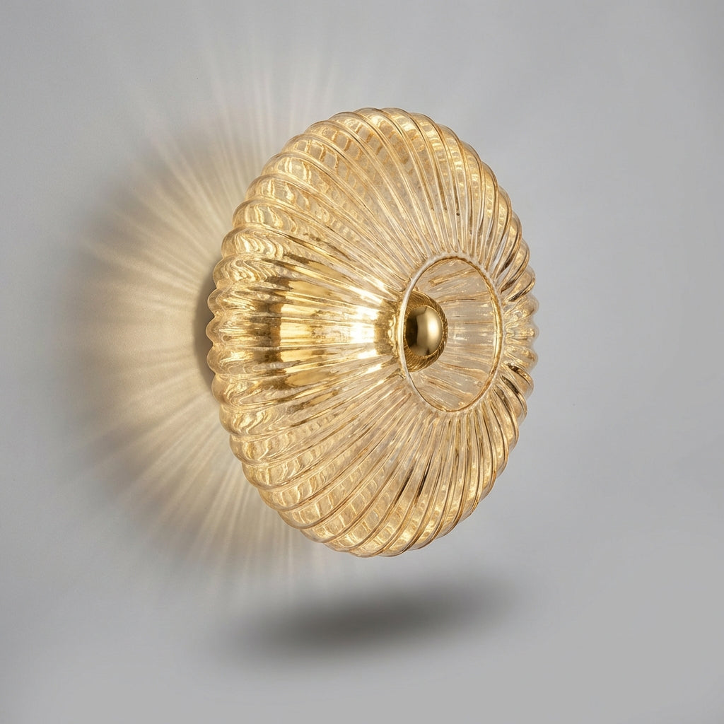 Rippled Glass Wall Light in Gold