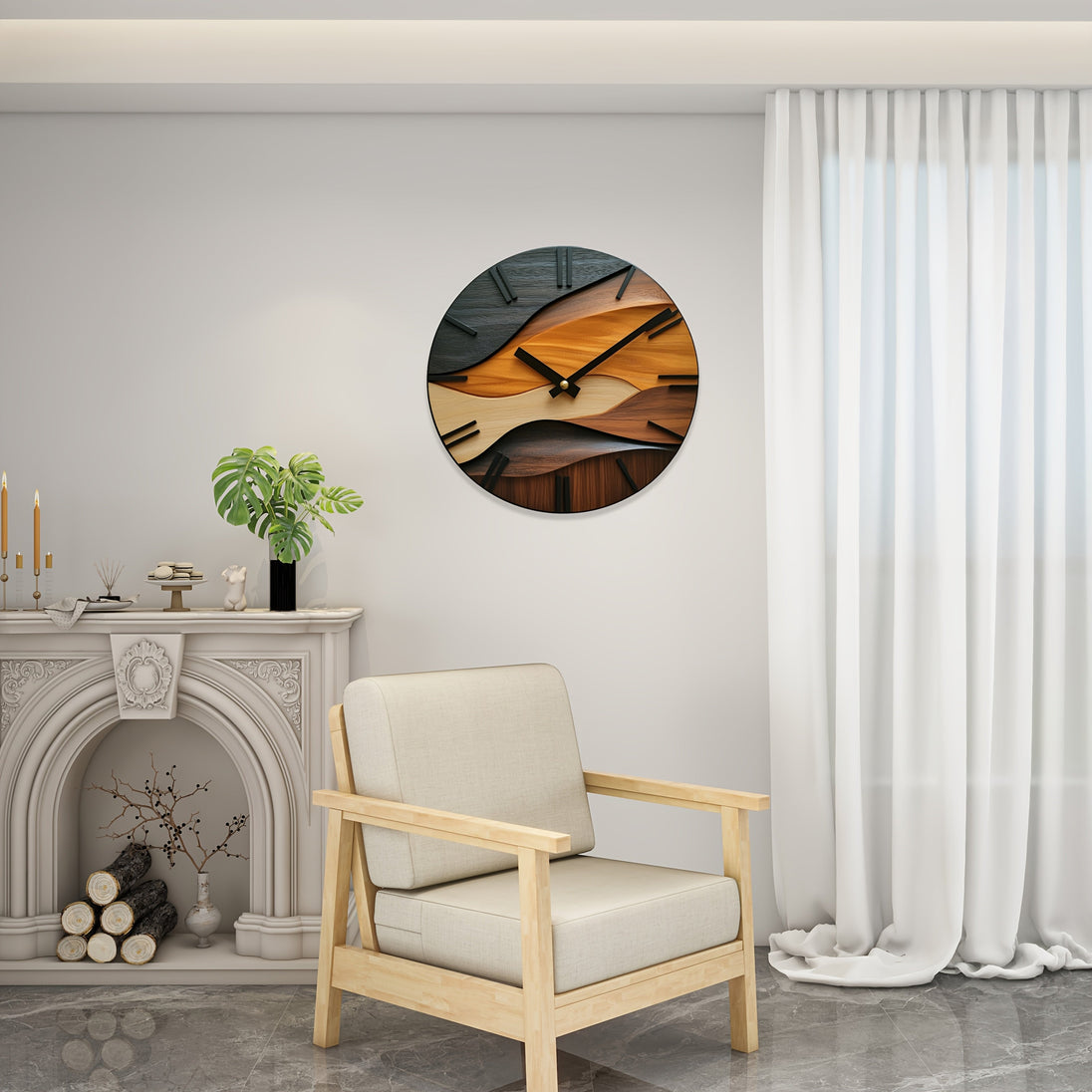 Round Wood-Effect Wall Clock