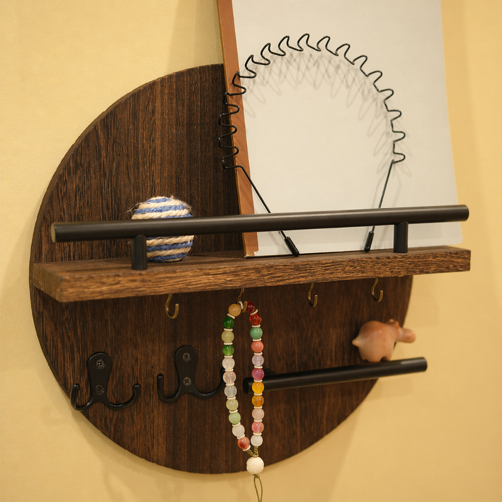 Round Wall Key Holder in Brown/Black