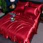 Satin Duvet Cover Set in Dark Red
