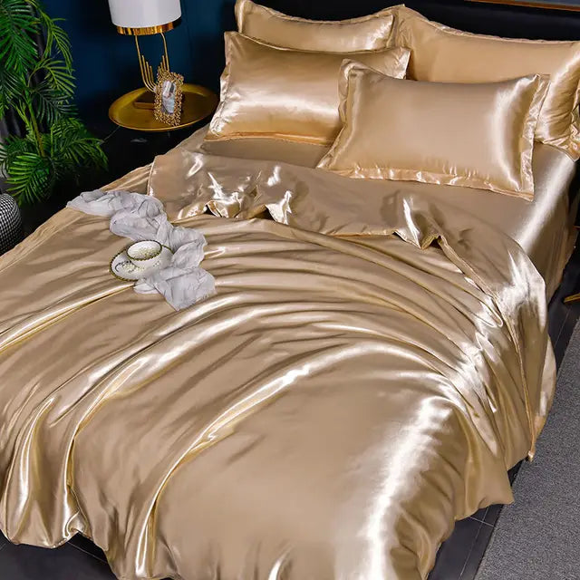 Satin Duvet Cover Set in Light Gold