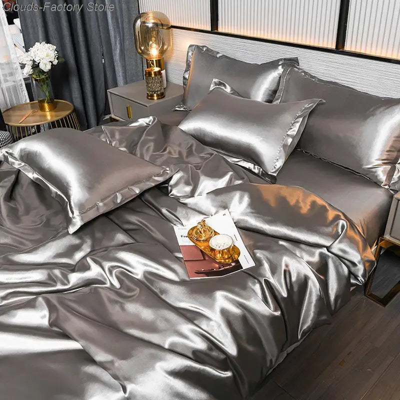 Satin Duvet Cover Set in Silver