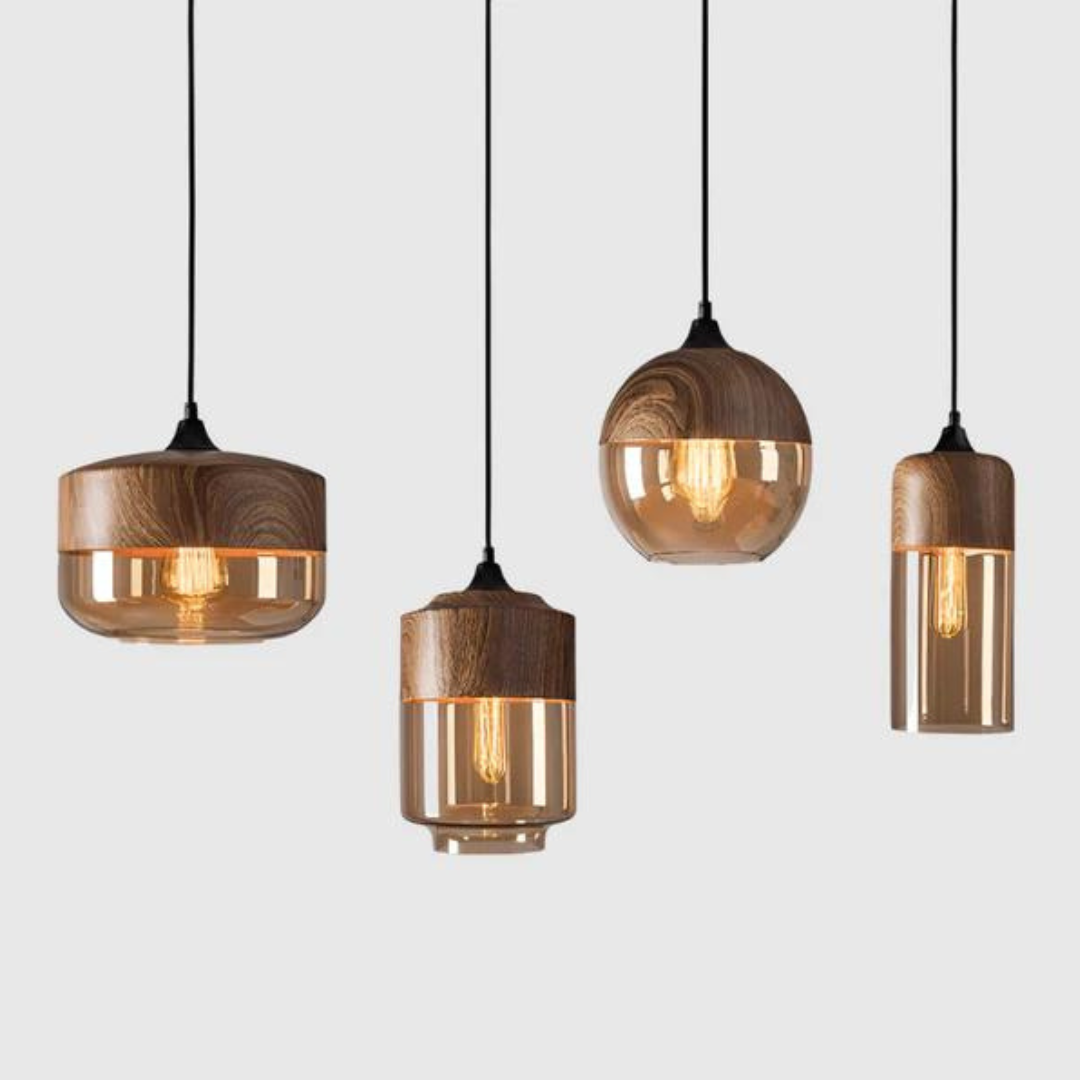 Scandinavian Wood and Glass Pendant Light