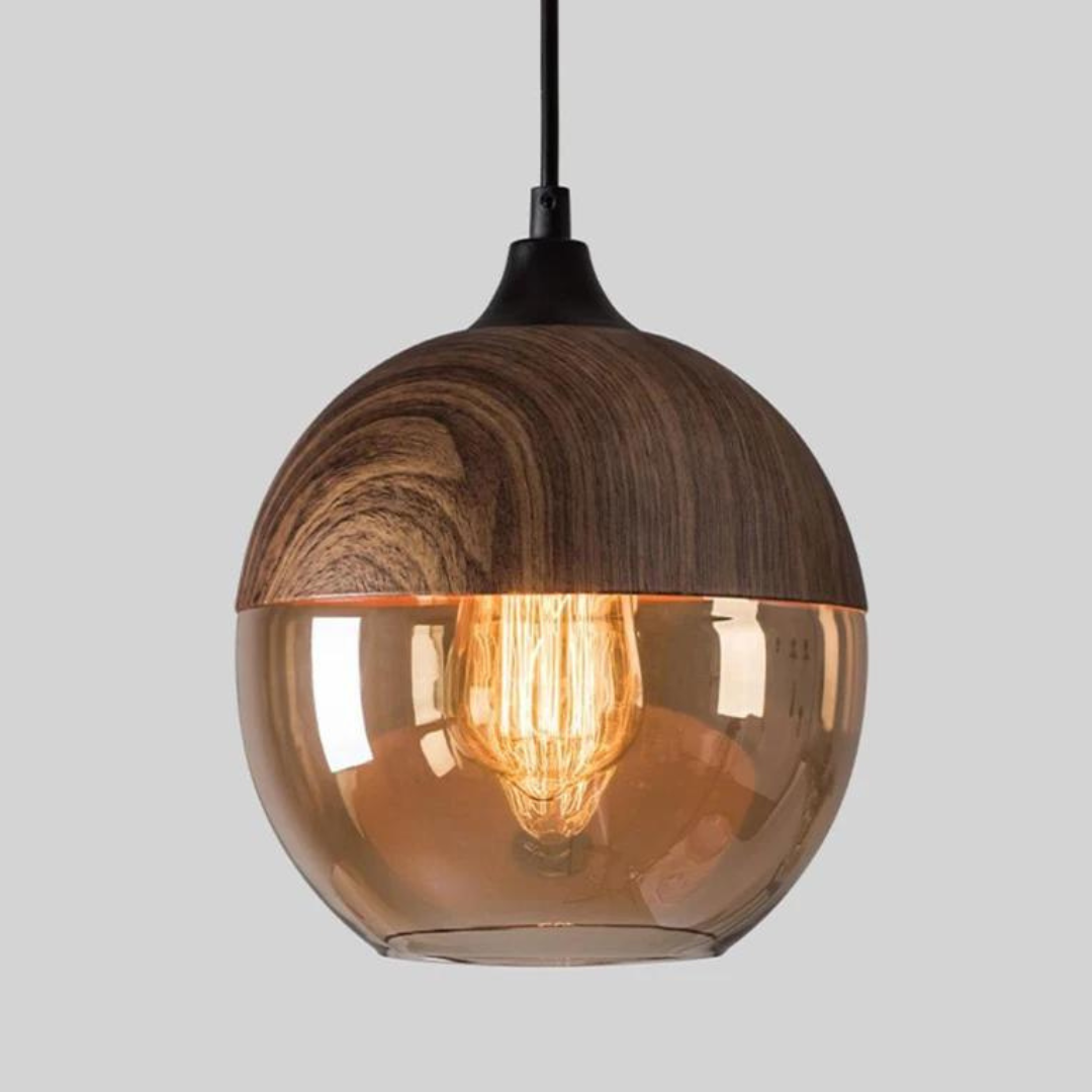 Scandinavian Wood and Glass Pendant Light
