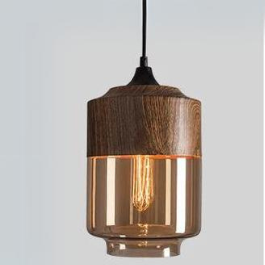 Scandinavian Wood and Glass Pendant Light