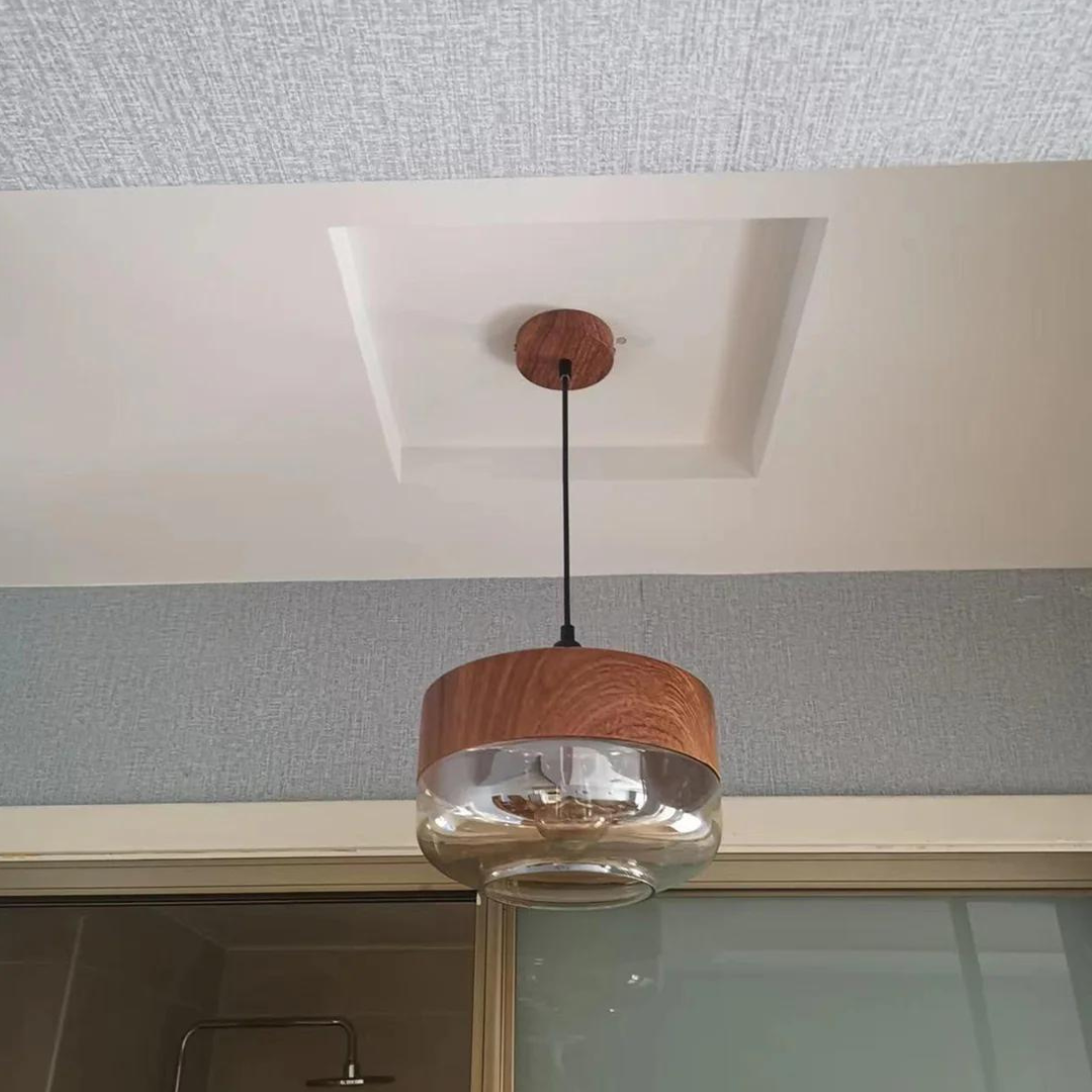Scandinavian Wood and Glass Pendant Light