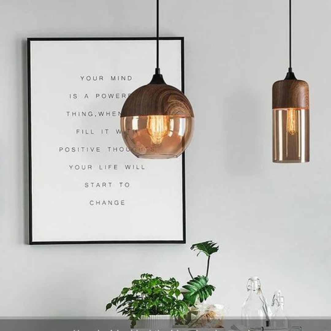 Scandinavian Wood and Glass Pendant Light
