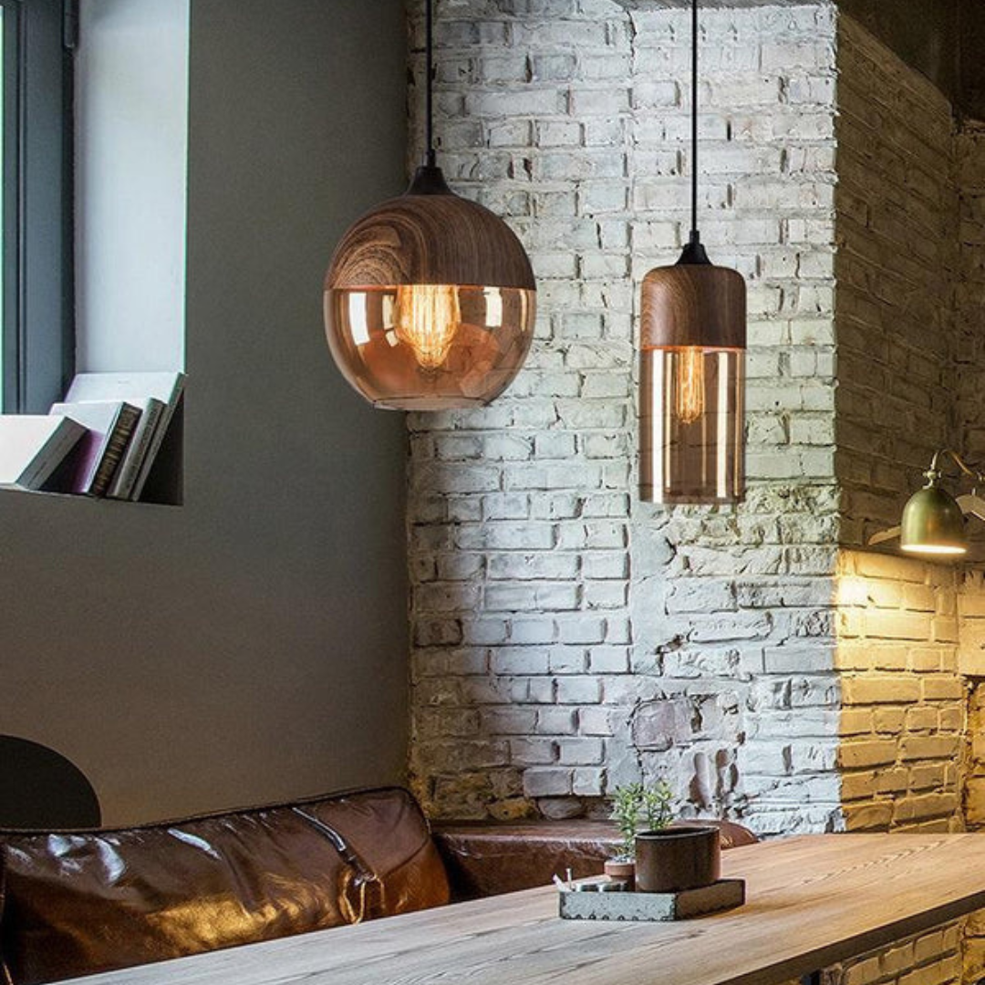 Scandinavian Wood and Glass Pendant Light