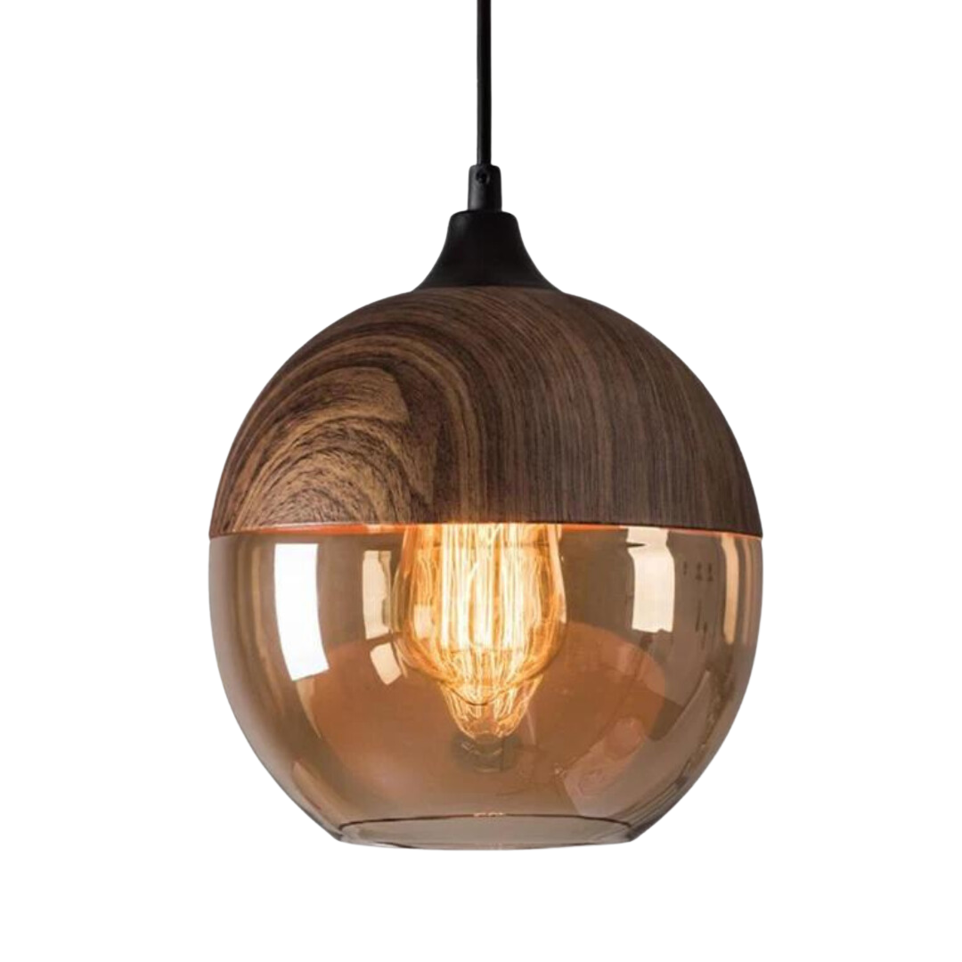 Scandinavian Wood and Glass Pendant Light – Type A