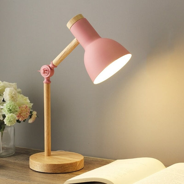 Wood and Metal LED Desk Lamp in Pink