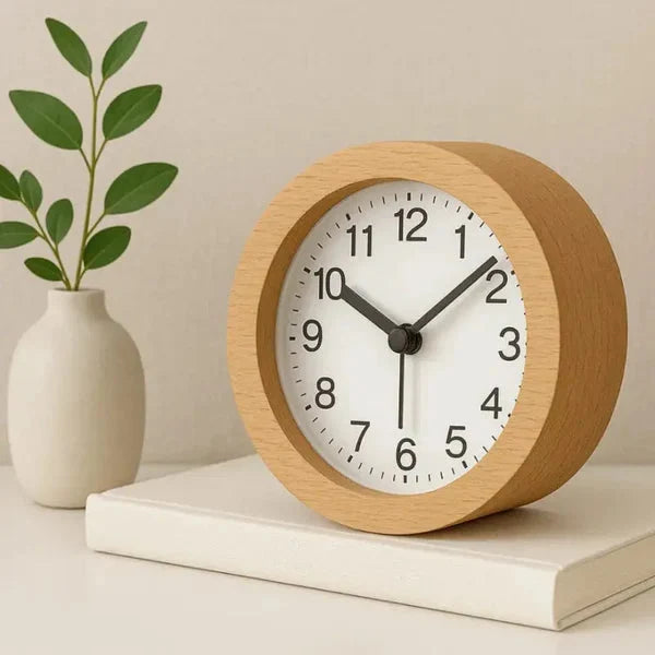 Silent Beech Wood Alarm Clock with Night Light