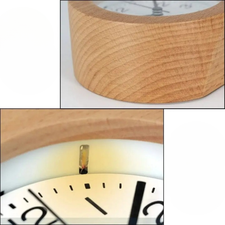 Silent Beech Wood Alarm Clock with Night Light