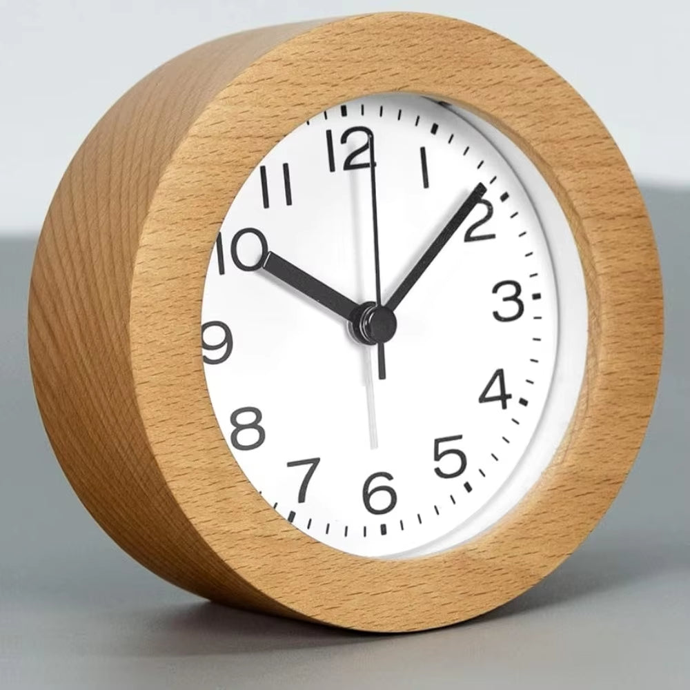 Silent Beech Wood Alarm Clock with Night Light