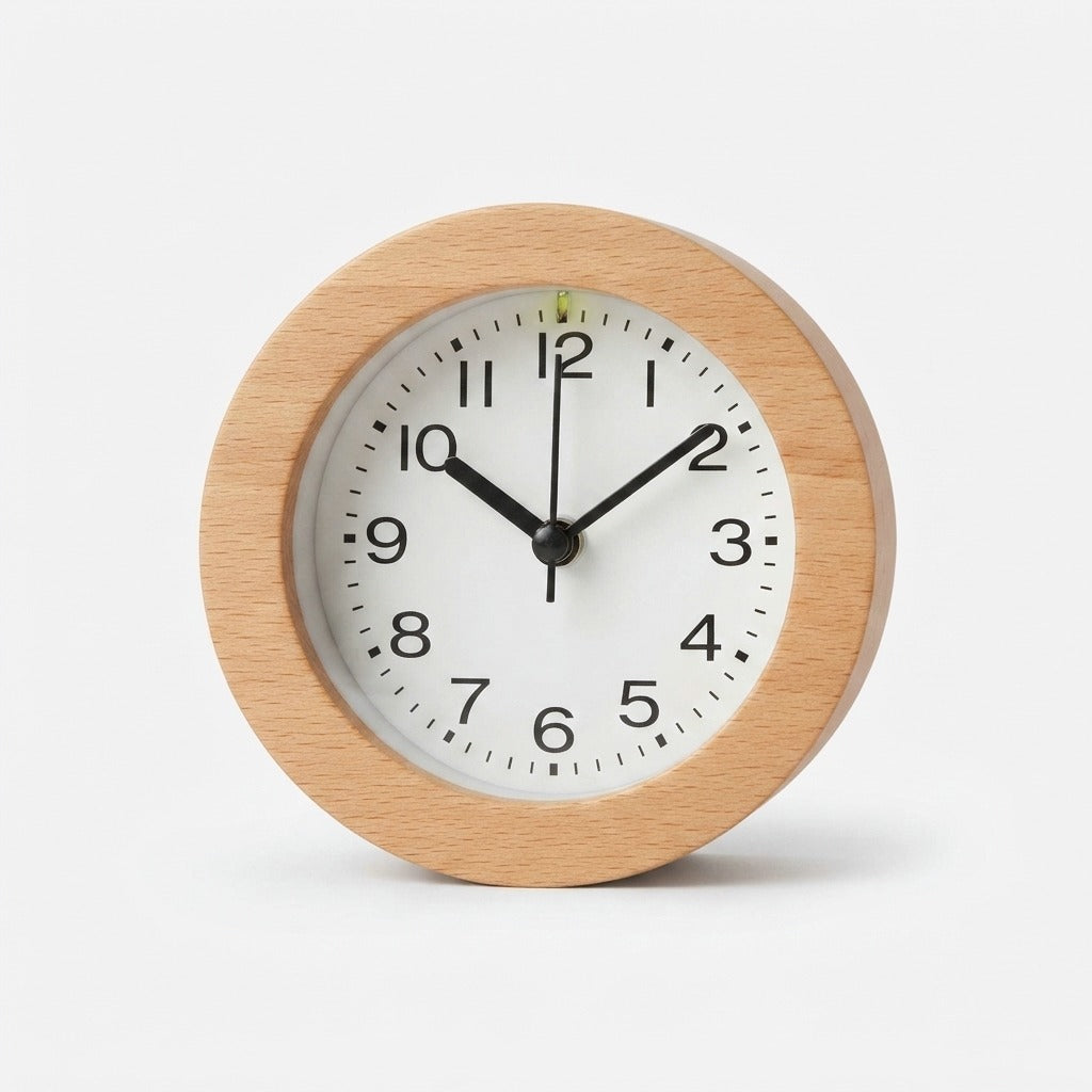 Silent Beech Wood Alarm Clock with Night Light