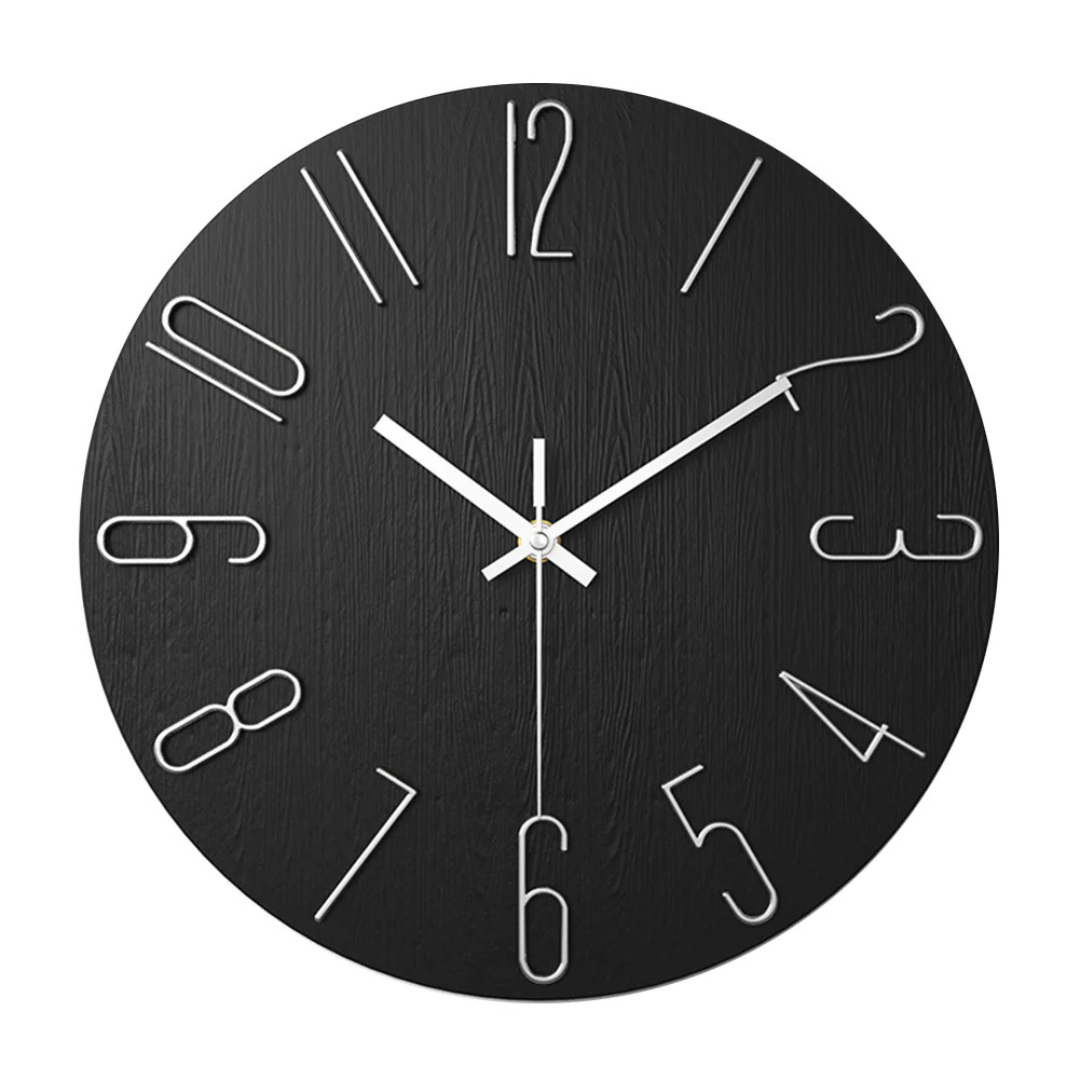 Round Wall Clock with Gold Numerals in Black