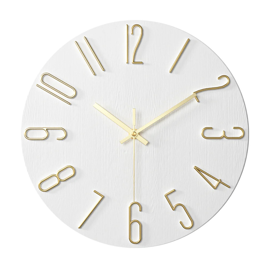 Round Wall Clock with Gold Numerals in Gold