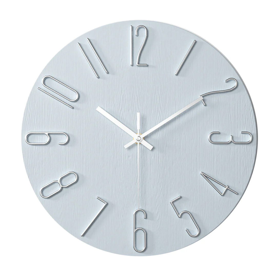 Round Wall Clock with Gold Numerals in Light Blue