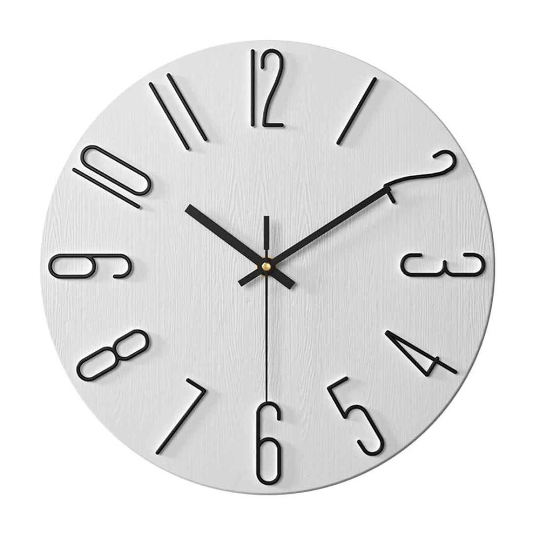 Round Wall Clock with Gold Numerals in White