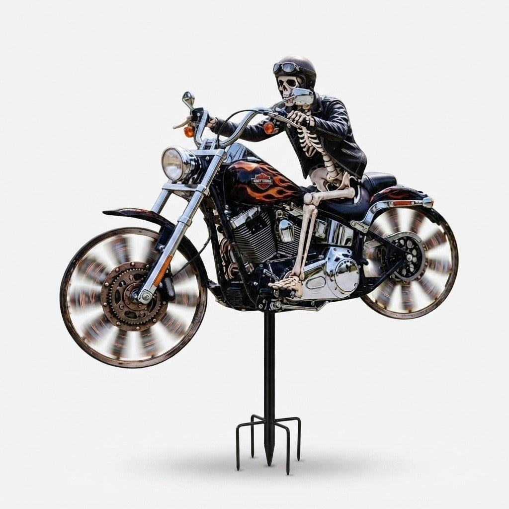 Skeleton Rider Motorcycle Garden Wind Spinner