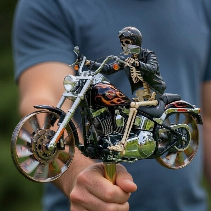 Skeleton Rider Motorcycle Garden Wind Spinner