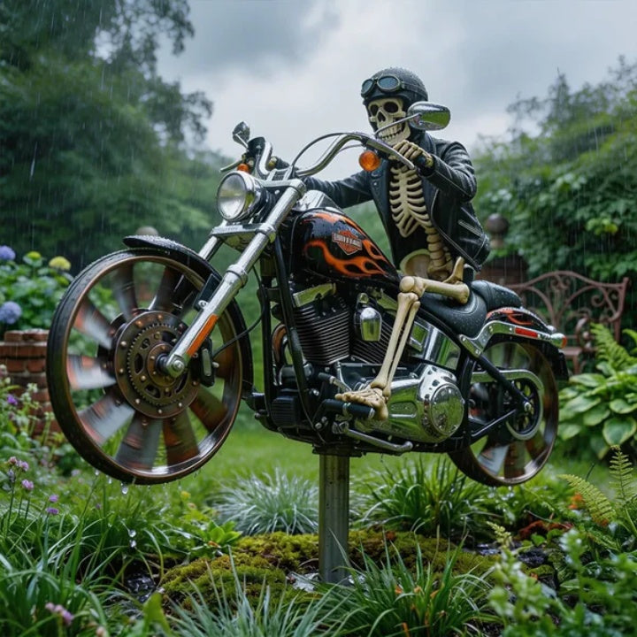 Skeleton Rider Motorcycle Garden Wind Spinner