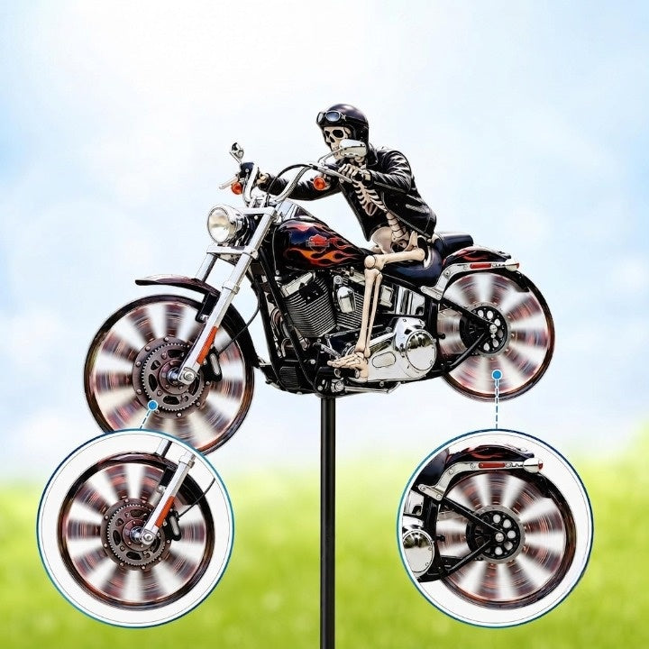 Skeleton Rider Motorcycle Garden Wind Spinner