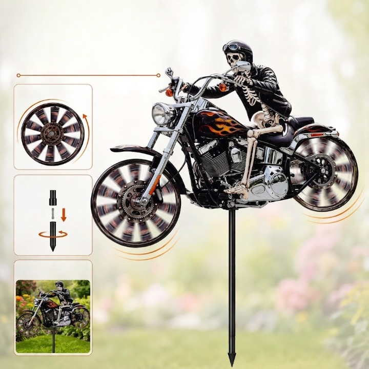 Skeleton Rider Motorcycle Garden Wind Spinner