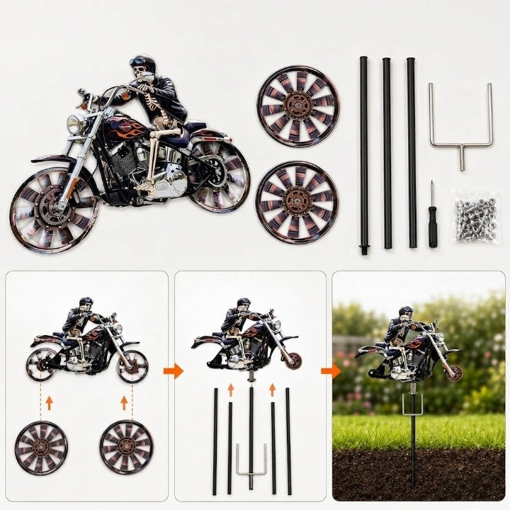 Skeleton Rider Motorcycle Garden Wind Spinner