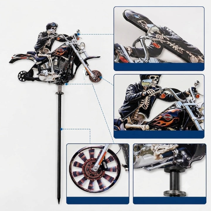 Skeleton Rider Motorcycle Garden Wind Spinner
