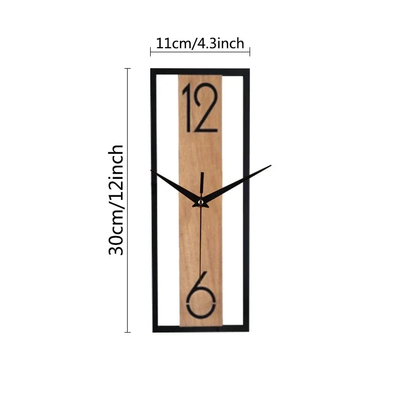 Rectangular Wood and Metal Wall Clock – styled view